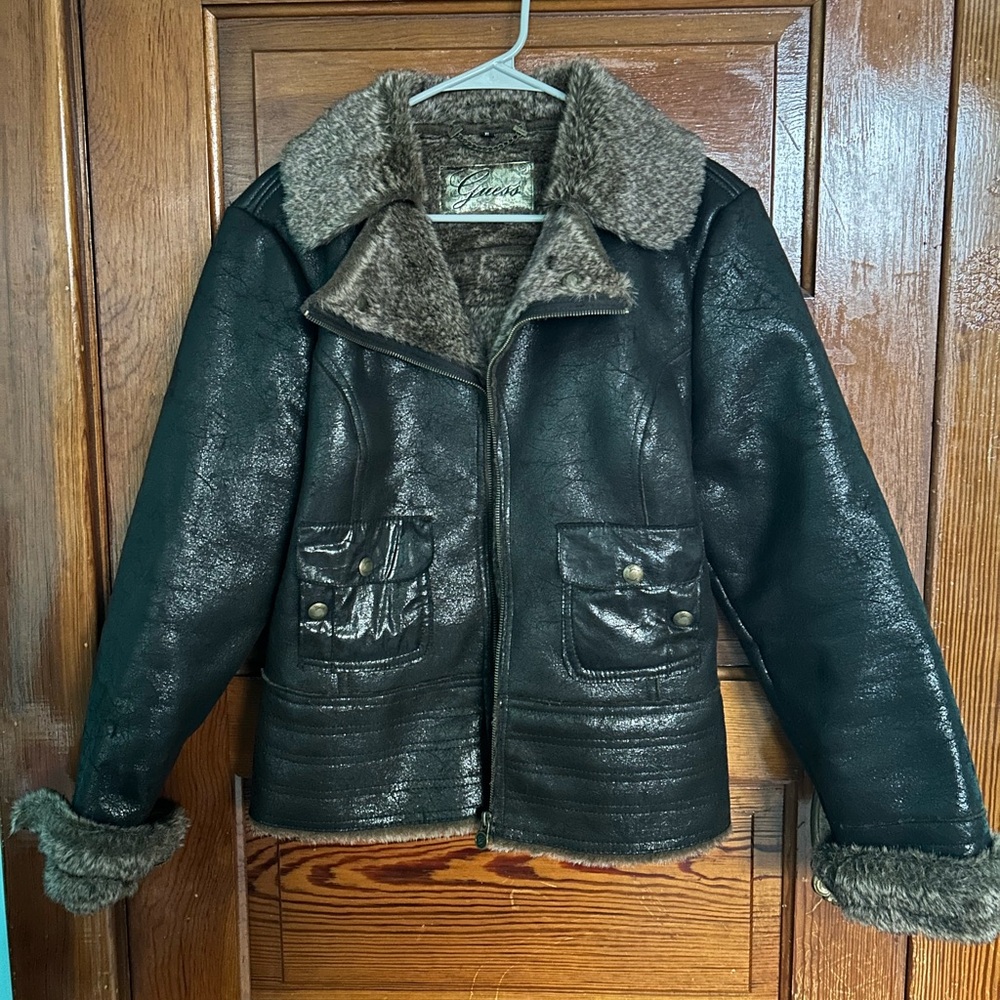 Vintage Guess Jacket with Faux Fur Trim